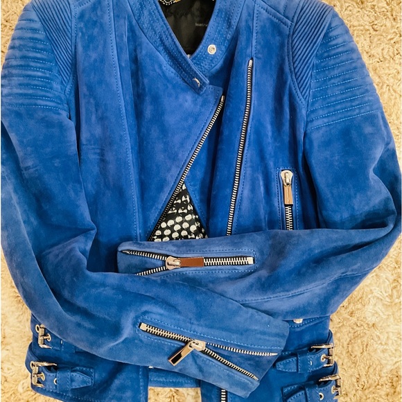 BARBARA BUI BLUE SUEDE MOTO JACKET SILVER HARDWARE SIZE 38 WORN A FEW TIMES - Picture 6 of 6